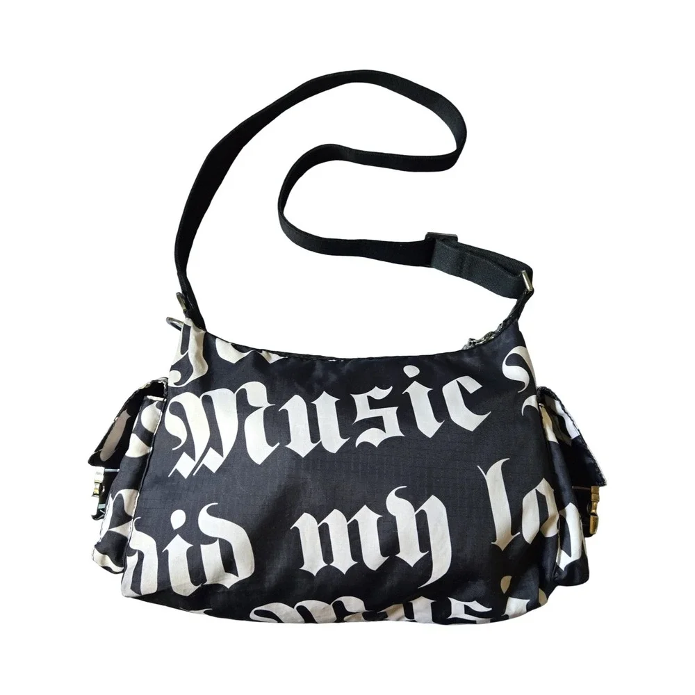 VTG Y2K Gwen Stefani L.A.M.B. LeSportsac Crossbody Bag Black White Gothic Script